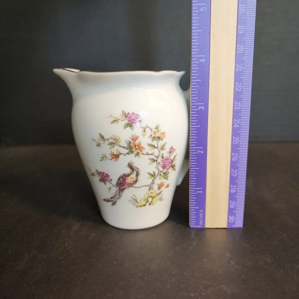 Vtg KAHLA Germany~Bird Of Paradise~ Creamer, Scalloped Edge, Gold Trim 4oz